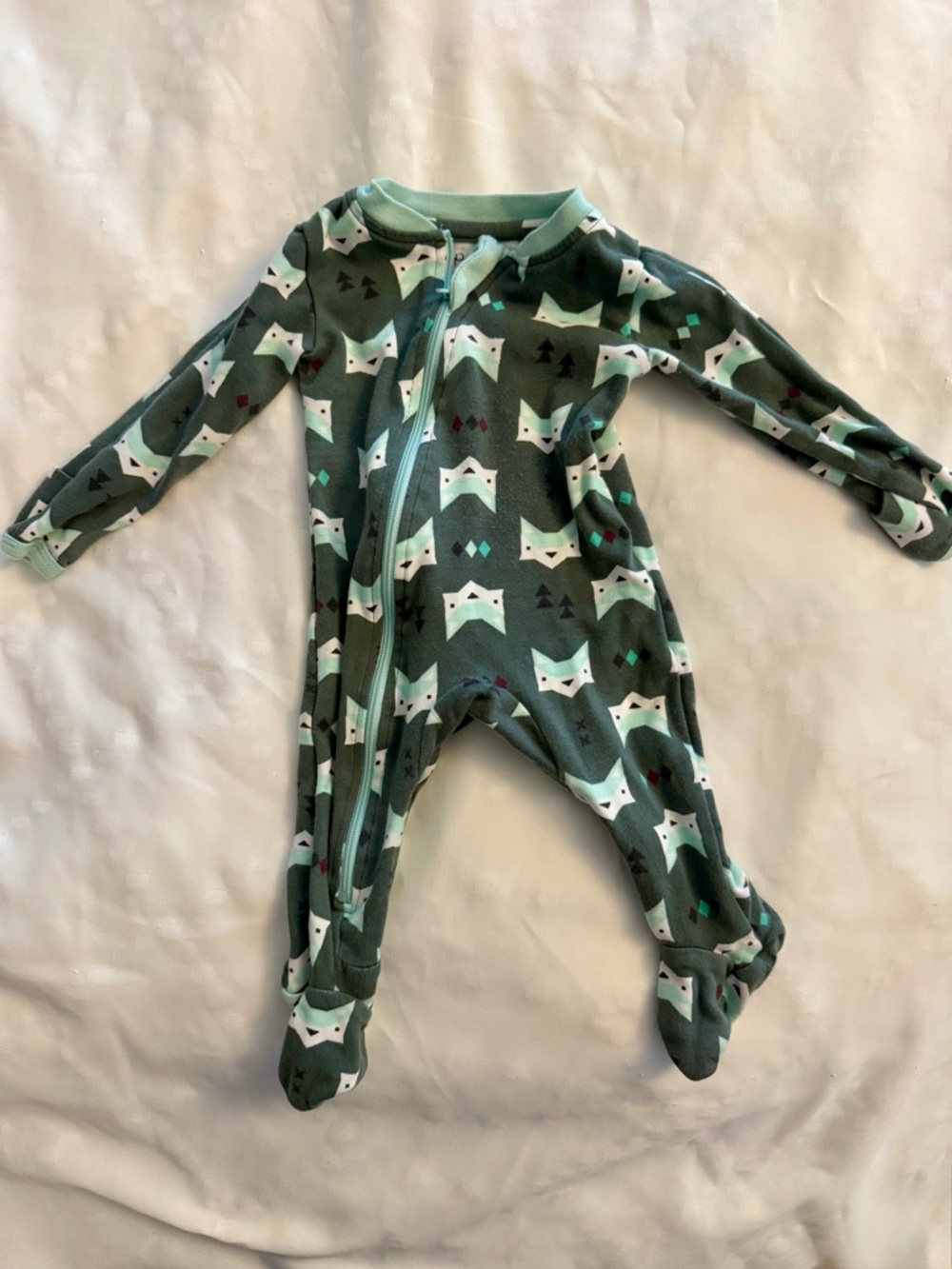 Teal Fox Print Footed One-Piece for Kids